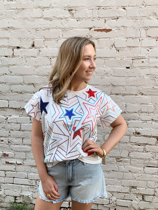 QOS Red White and Blue Groovy Star Tee