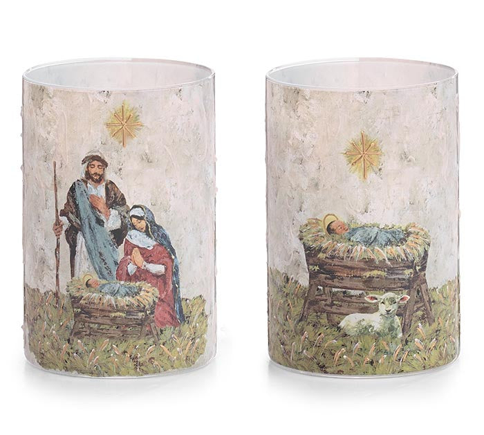 Holy Family Glass Candleholder