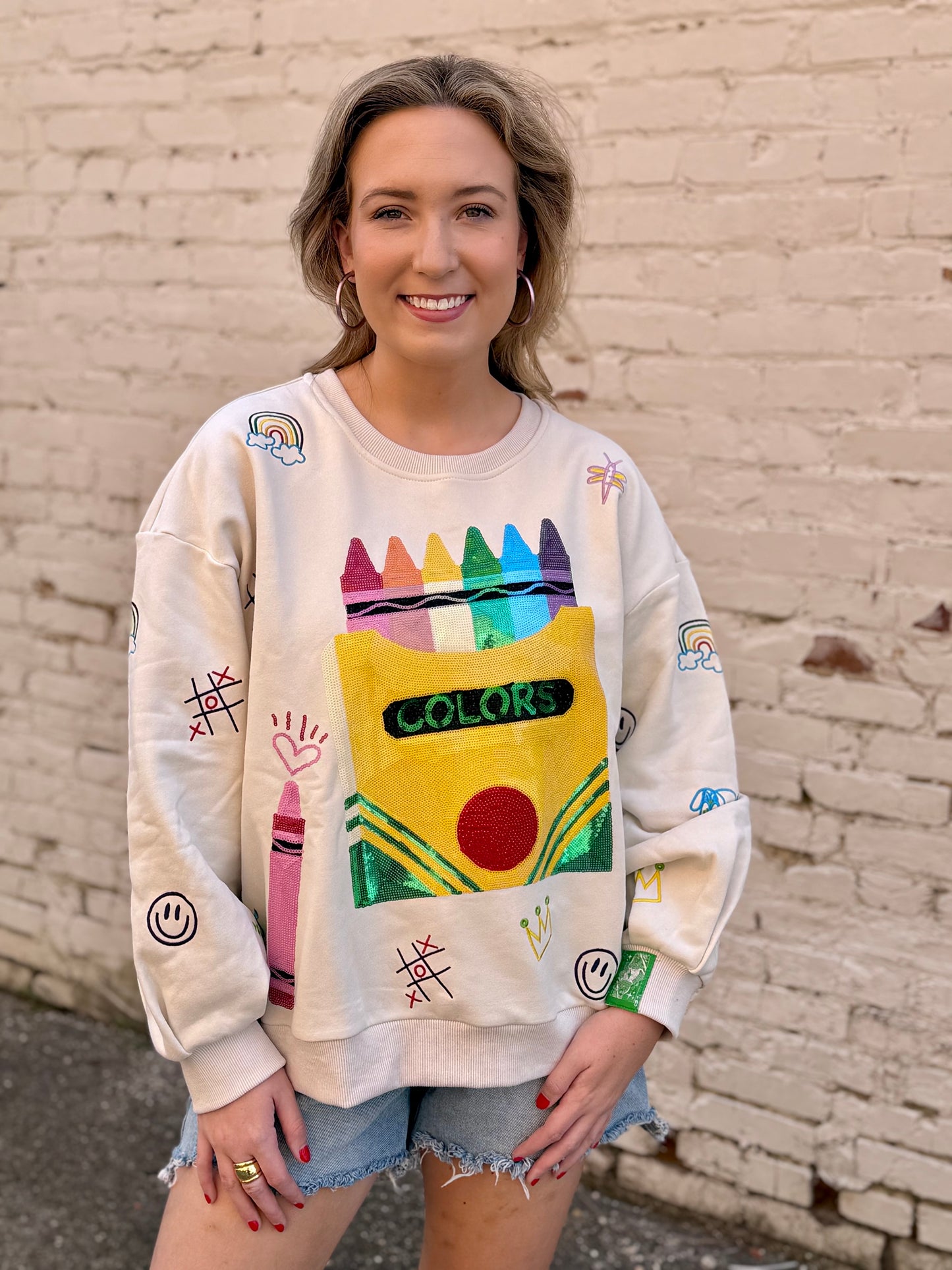 QOS Beige Crayon Doodle Sweatshirt