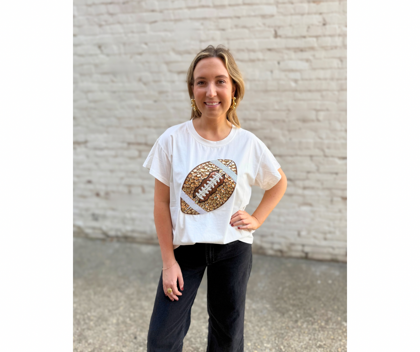 QOS White Jeweled Football Tee