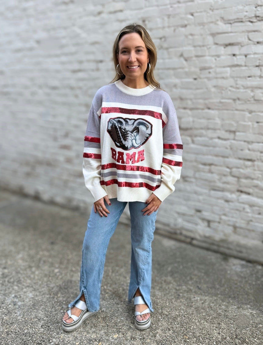 QOS Alabama Striped Colorblock Sweater