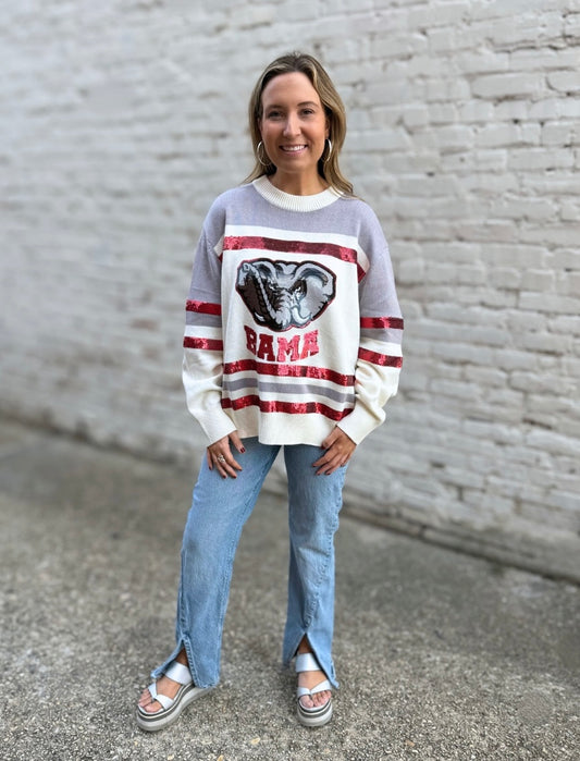QOS Alabama Striped Colorblock Sweater