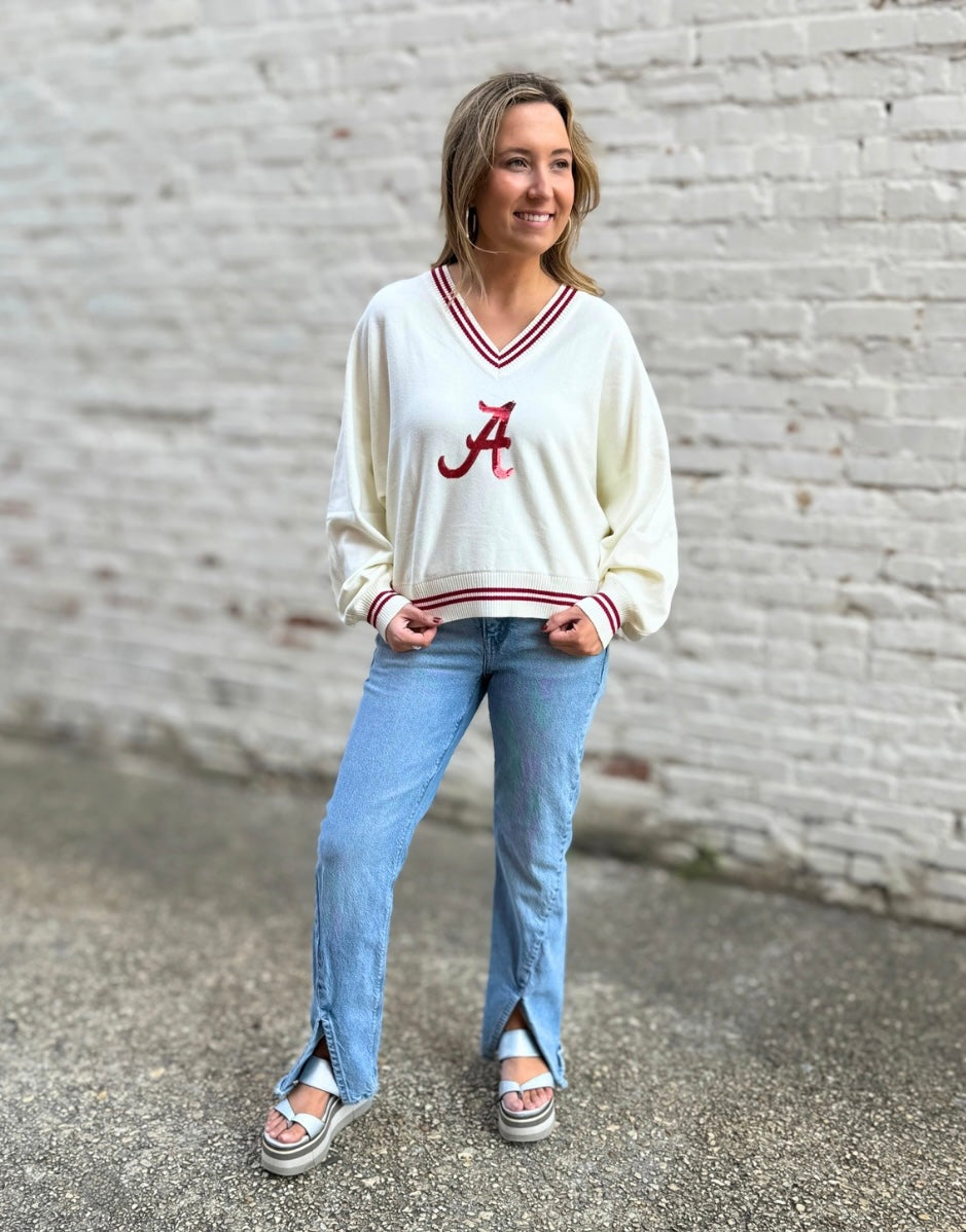 QOS Alabama A V-Neck Sweater