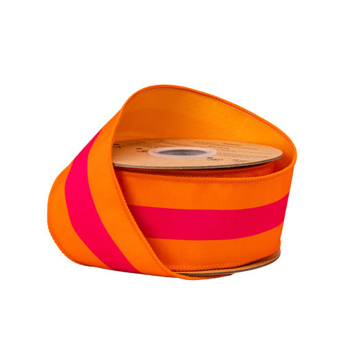 Pink & Orange Stripe Dupioni Ribbon 2.5"-10yd