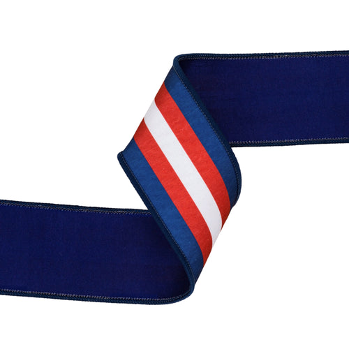 2 1/2" Red White and Blue Stripe Wired Dupioni