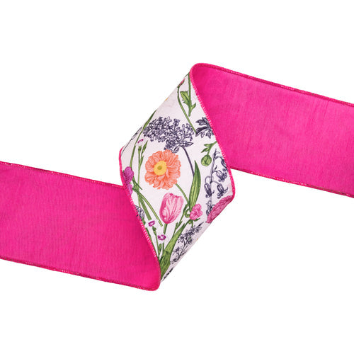 Floral Stems with Pink Ribbon 4"-10yd
