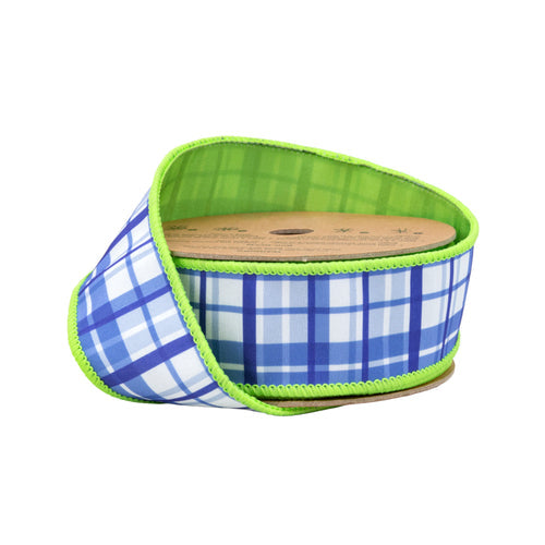 Blue and Lime Plaid Ribbon 1.5"-10yd