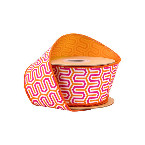 Pink & Orange Geometric Ribbon 2.5"-10yd