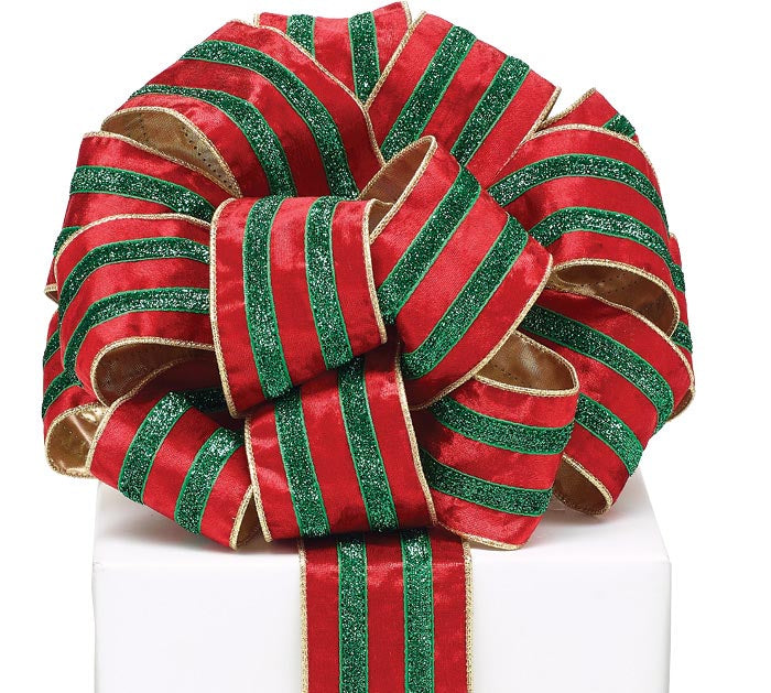 Glittered Red Velvet Stripe Ribbon