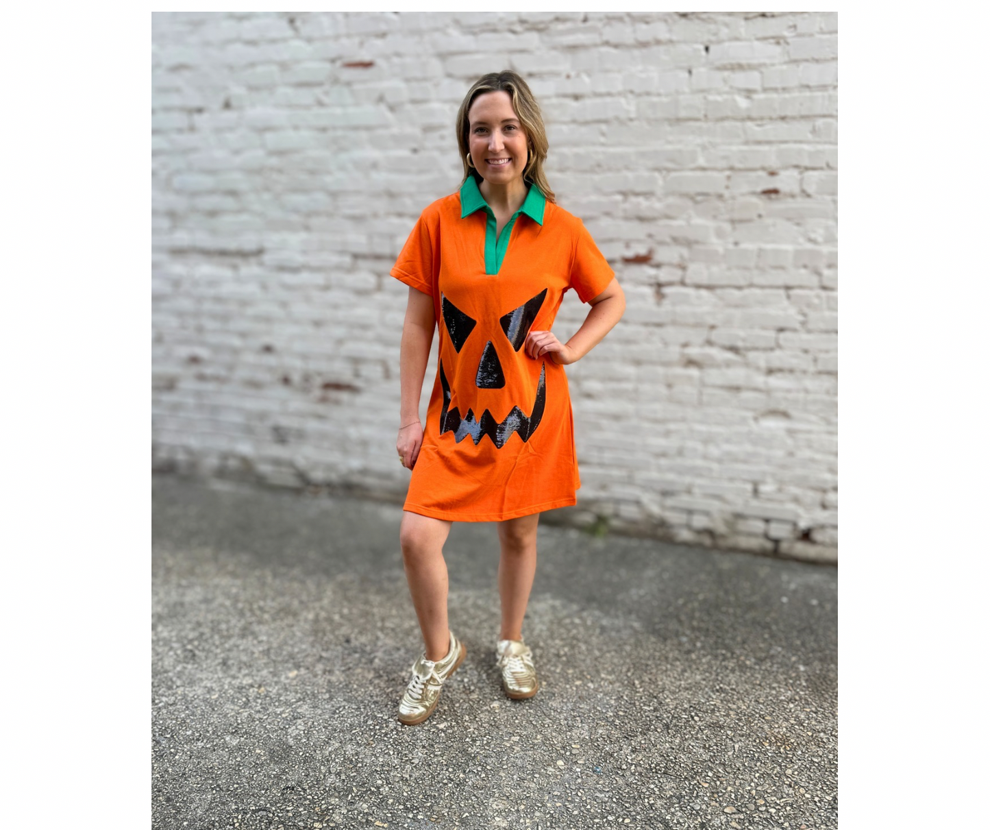 QOS Orange Pumpkin Collar Dress