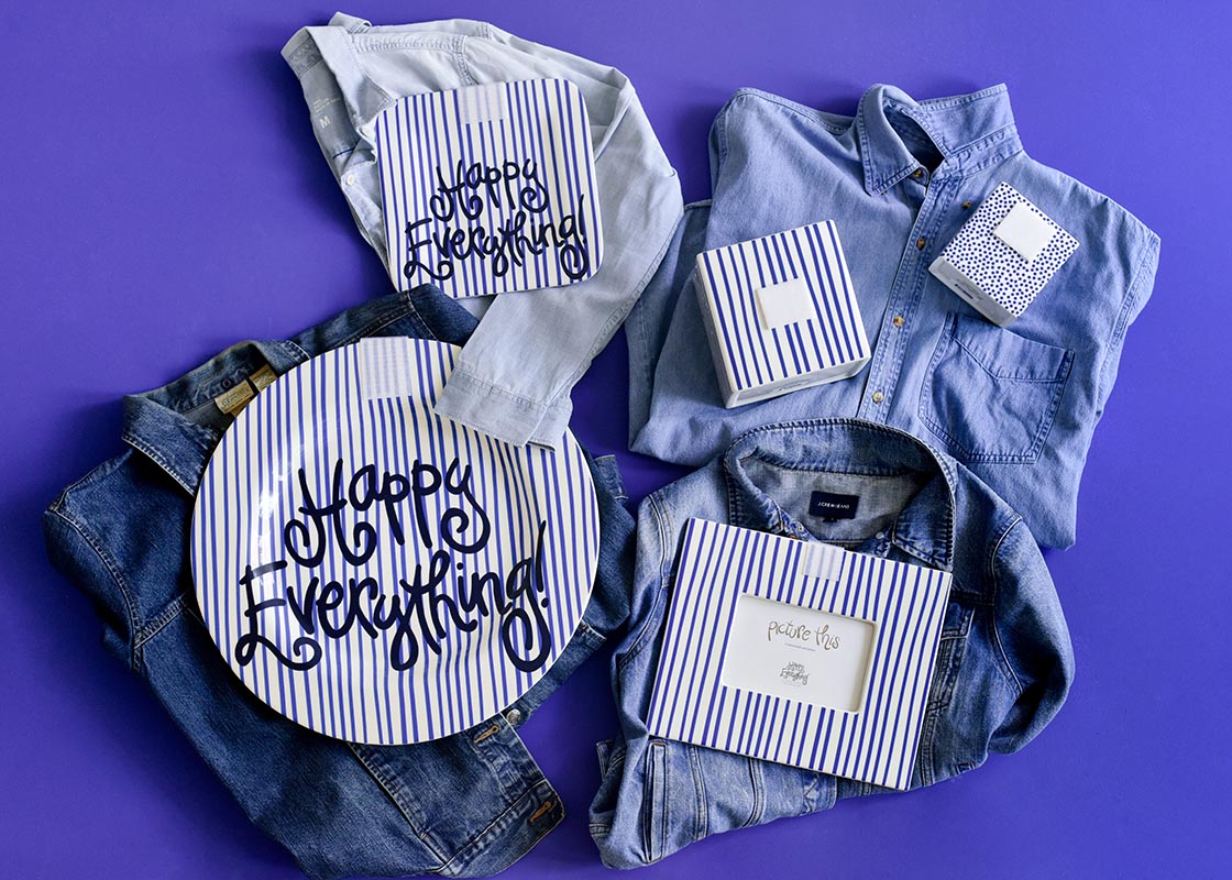 Happy Everything Indigo Skinny Stripe Big Happy Everything Round Platter