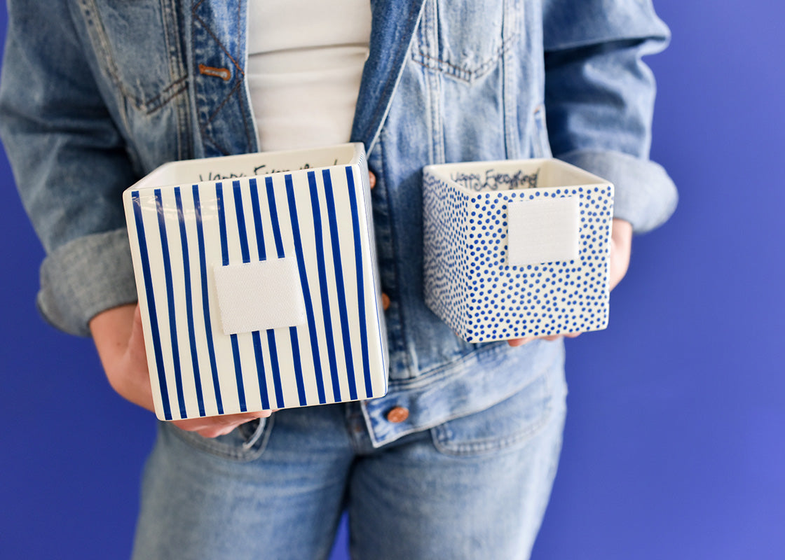 Happy Everything Indigo Skinny Stripe Medium Mini Nesting Cube