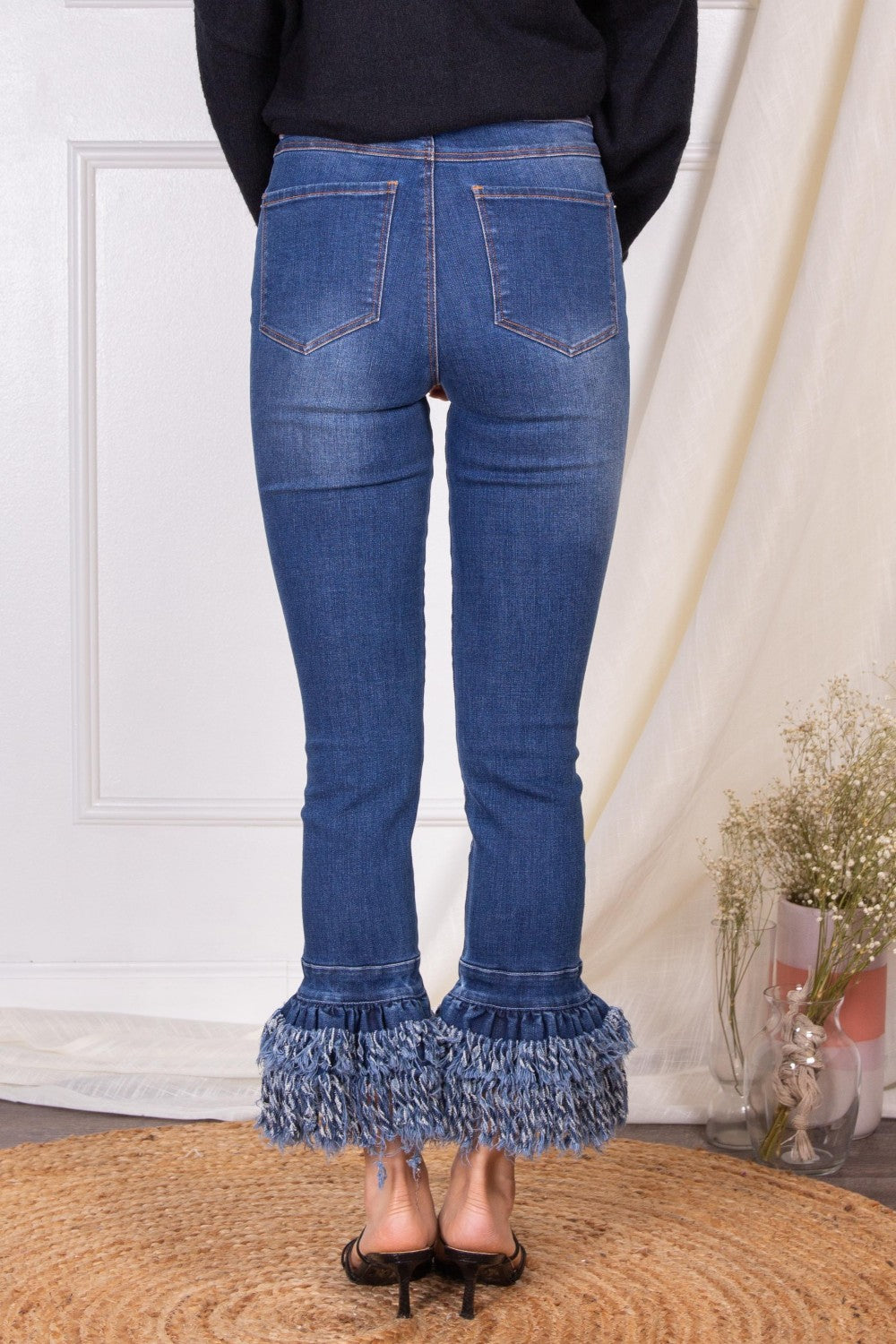 Daisy Frayed Hem Jeans- Denim