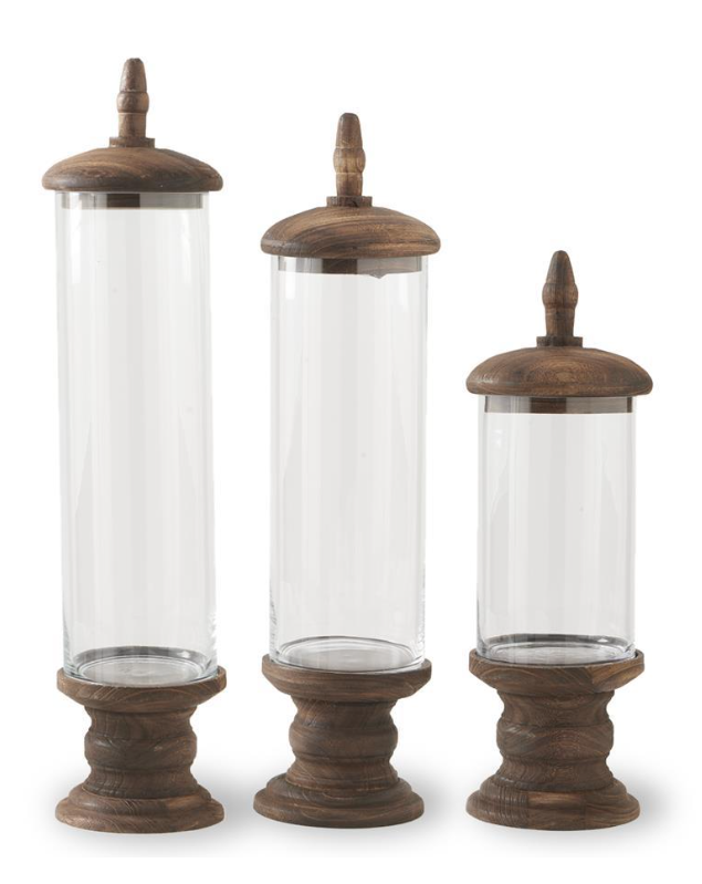 Glass Cylinder Container with Wood Base
