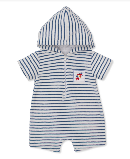 Kissy Kissy Lobsters Sandy Smiles Terry Romper- Blue