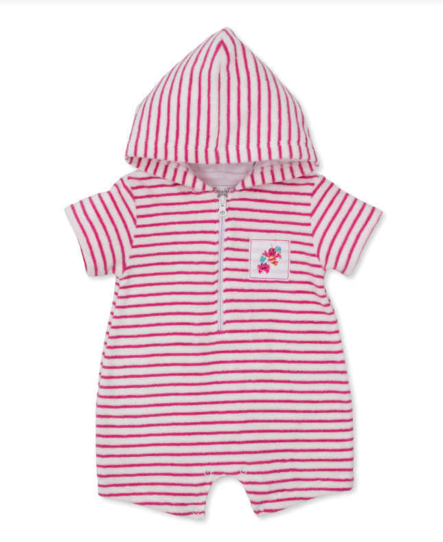 Kissy Kissy Lobsters Sandy Smiles Terry Romper- Pink