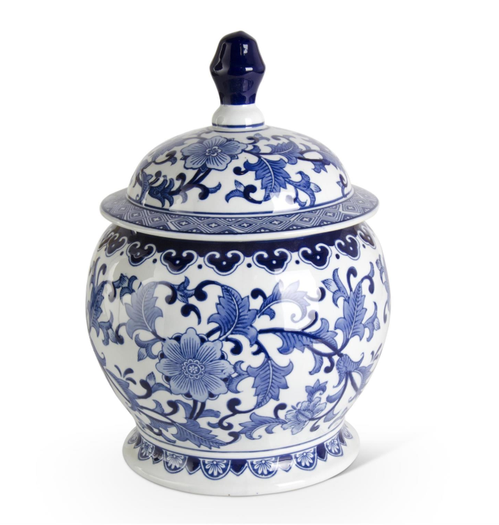 Round Chinoiserie Ginger Jar with Lid