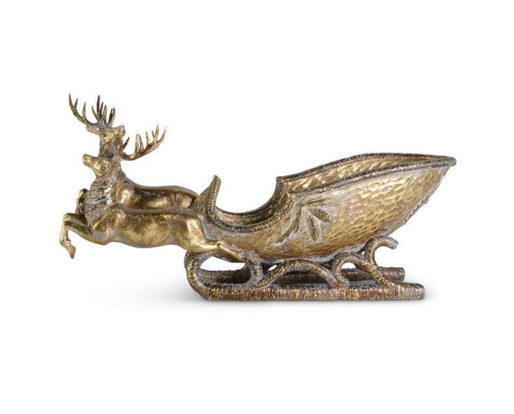 Antique Gold Deer Pulling Sleigh