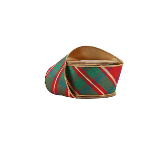 Red/Green/Gold Plaid Wired Dupioni