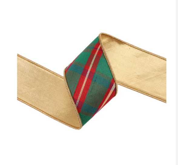 Red/Green/Gold Plaid Wired Dupioni