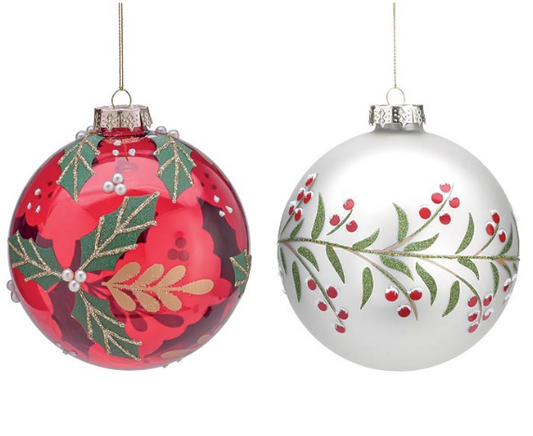 Glass Holly Ball Ornament