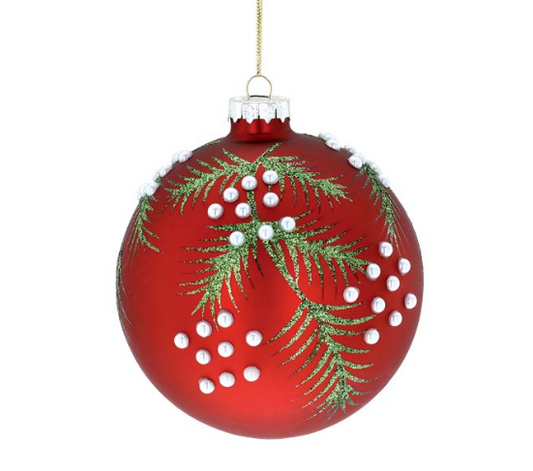 Pearls & Pine Red Ball Ornament