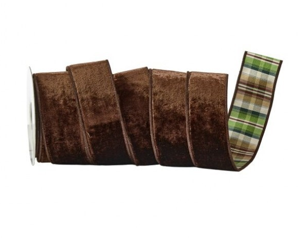 Brown Velvet Plaid Backed Ribbon