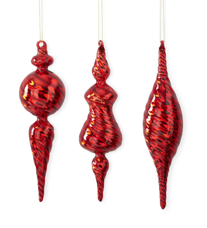 Assorted Red Glass Finial Ornaments