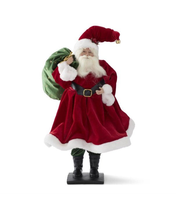 Red Velvet Santa holding Toy Bag