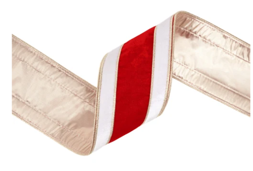 4" Red and White Velvet Banded Ribbon