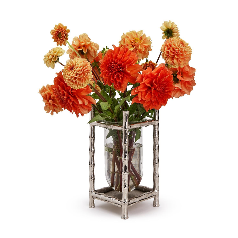 Silver Bamboo Vase with Glass Vessel