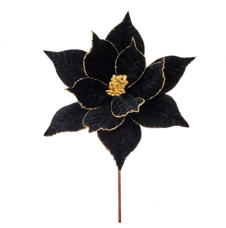 Black and Gold Velvet Poinsettia Stem