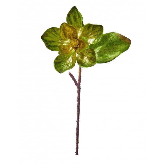 Green Glittered Magnolia Stem