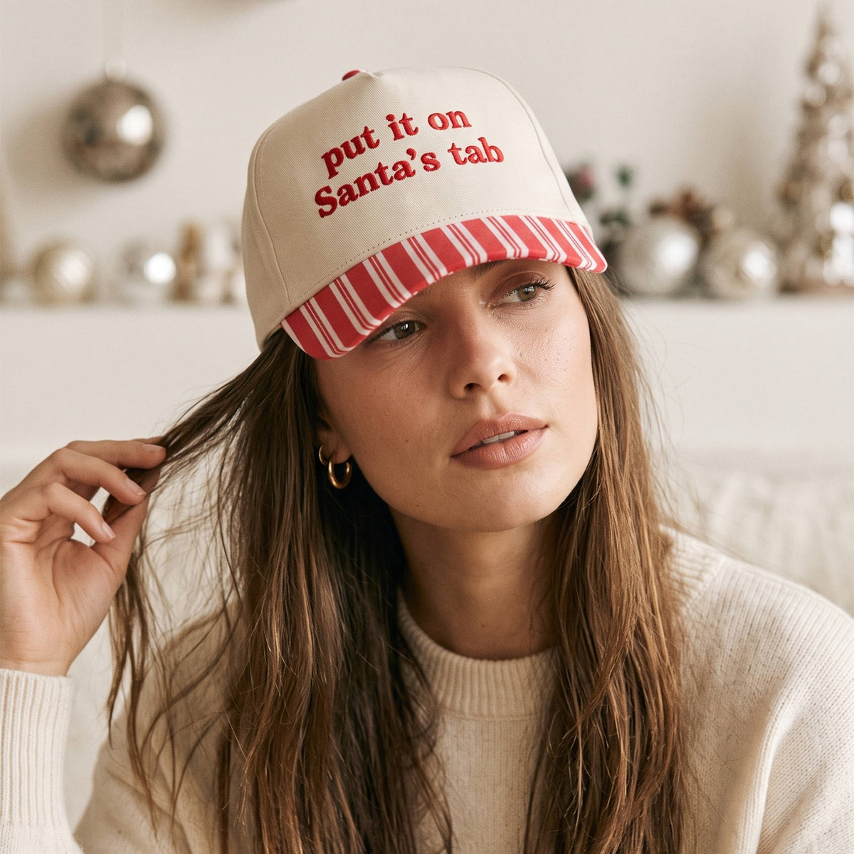 PUT IT ON SANTA'S TAB Embroidered Stripe Brim Two Tone Cap