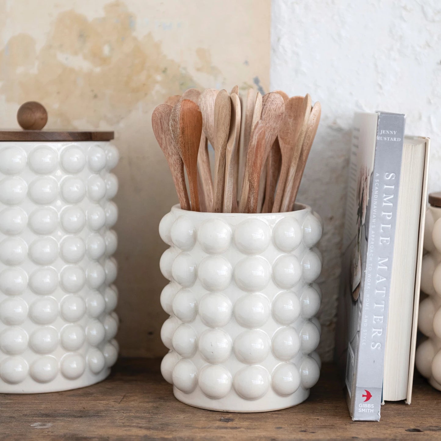 Skinny Stoneware Canister w/ Raised Dots