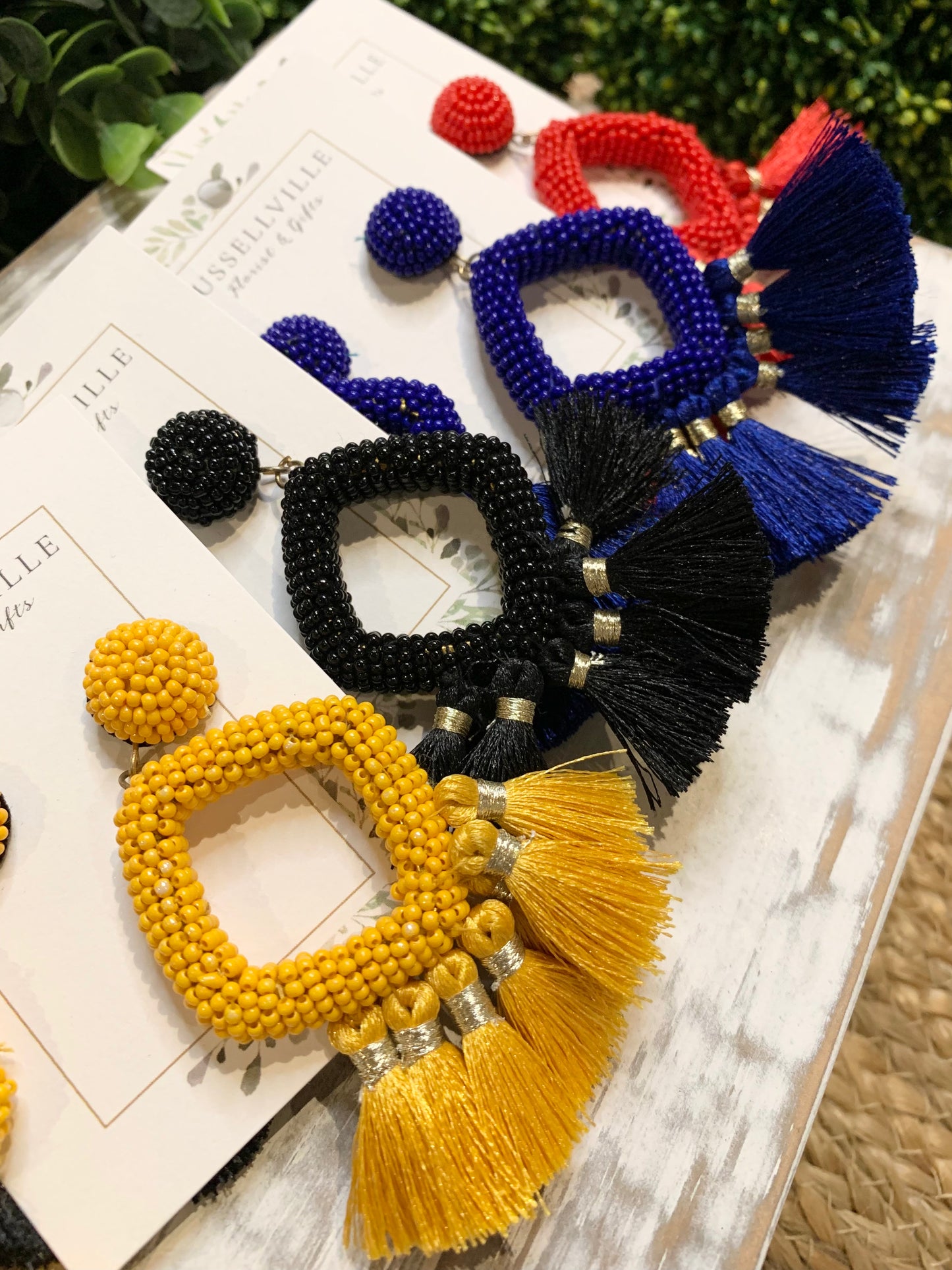 School Spirit Beaded Tassel Earrings