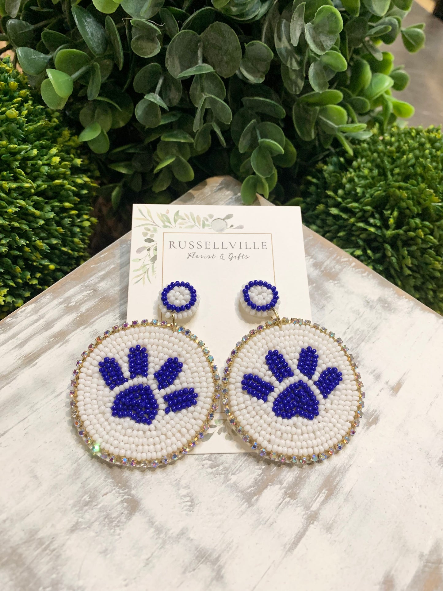 Blue & White Circle Paw Statement Earring