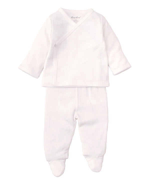 Kissy Kissy Pointelle Cross Tee and Pant Set/White