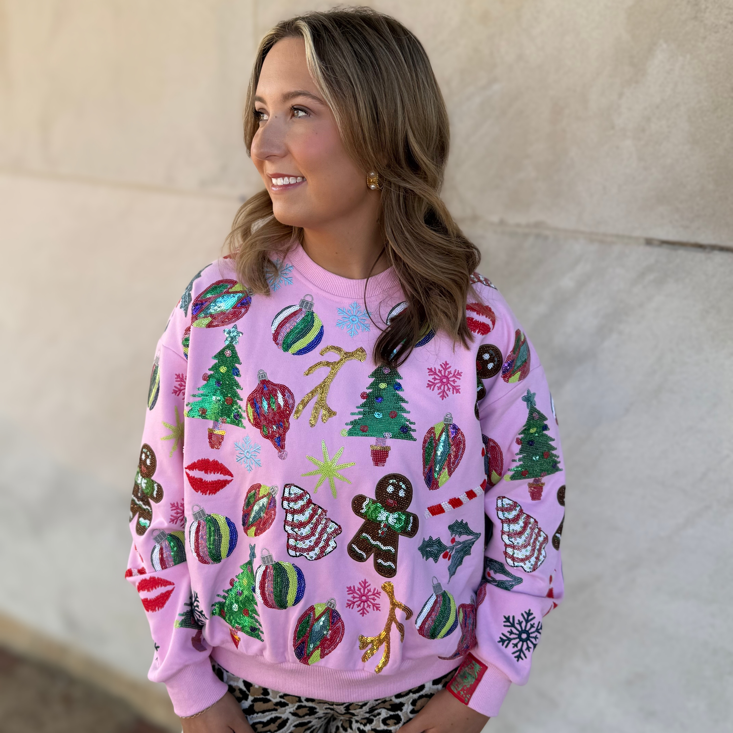 QOS Light Pink Christmas Icons Sweatshirt