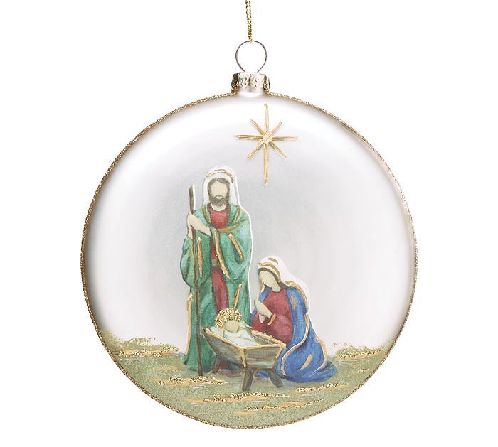 Gilded Holy Family Glass Disc Ornament