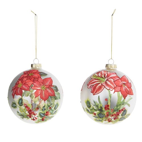 Painted Amaryllis and Poinsettia Ornament