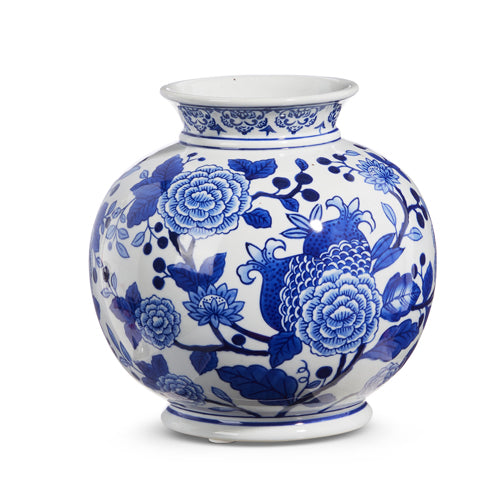 Round Blue and White Floral Vase