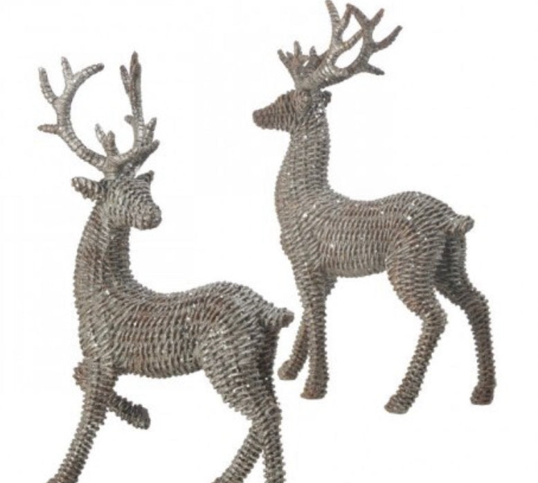 Glittered Rattan Standing Deer