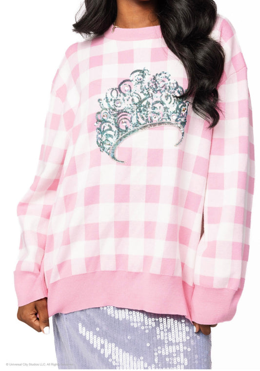 QOS Wicked Pink & White Gingham Sweater