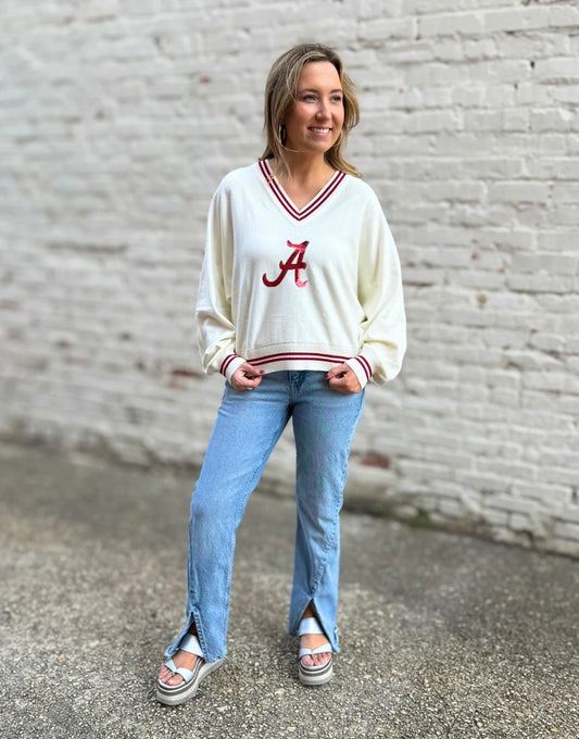 QOS Alabama A V-Neck Sweater
