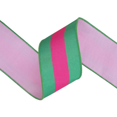 Pink & Green Stripe Ribbon 2.5"-10yd