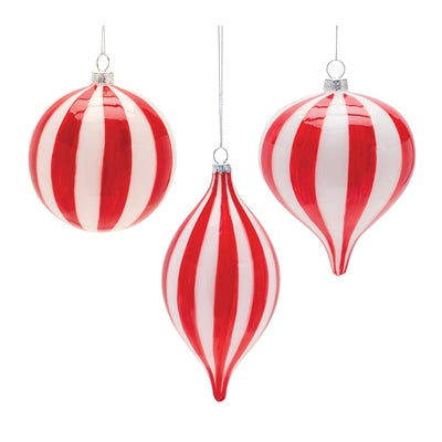 Red & White Stripe Blown Glass Ornament