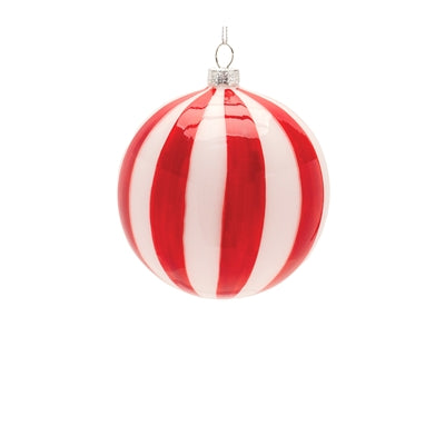 Red & White Stripe Blown Glass Ornament