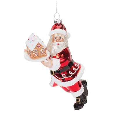 Blown Glass Santa with Gingerbread House