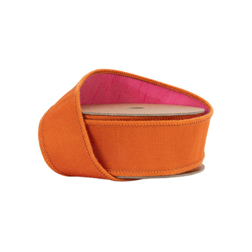 1 1/2" Wired Double Dupioni Hot Pink/Orange